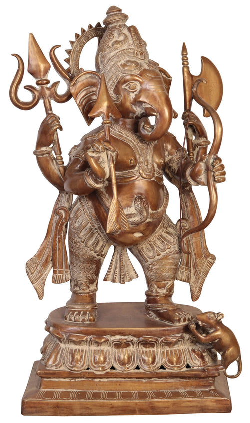 30" Large Yuddha-Ganapati Warrior Ganesha Brass Statue Handmade