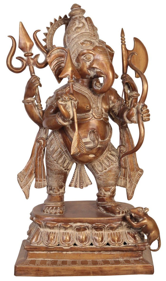 30" Large Size Yuddha-Ganapati: Ganesha in Warrior Form In Brass | Handmade | Made In India