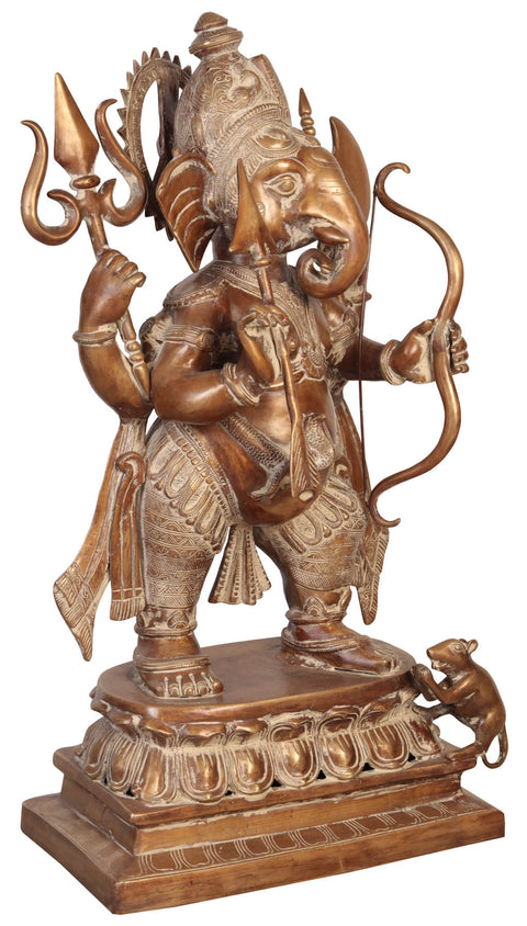 30" Large Size Yuddha-Ganapati: Ganesha in Warrior Form In Brass | Handmade | Made In India