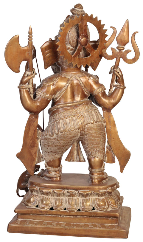 30" Large Size Yuddha-Ganapati: Ganesha in Warrior Form In Brass | Handmade | Made In India