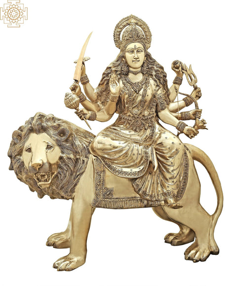 43" Large Superfine Simhavahini Goddess Durga | Brass Statue | Handmade | Made In India