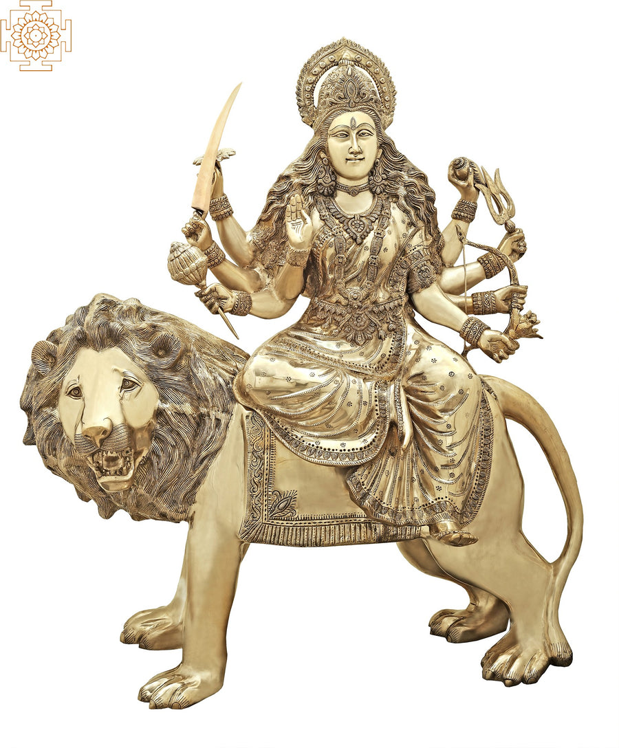 43" Large Simhavahini Goddess Durga Brass Statue Handmade