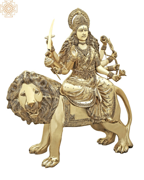 43" Large Superfine Simhavahini Goddess Durga | Brass Statue | Handmade | Made In India