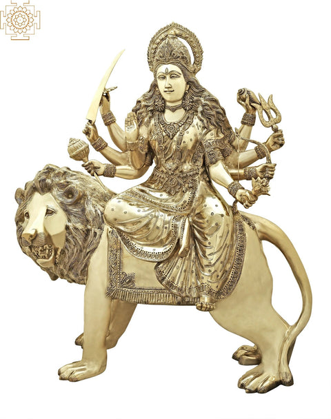 43" Large Superfine Simhavahini Goddess Durga | Brass Statue | Handmade | Made In India