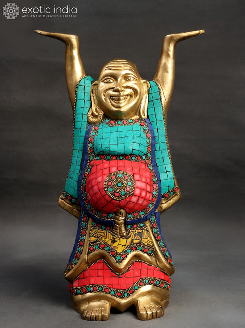 13" Laughing Buddha Handmade Brass Statue for Home Decor