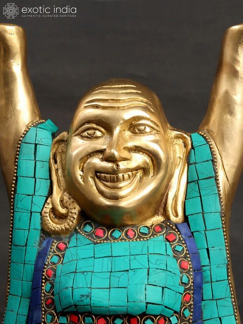 13" Tibetan Buddhist Laughing Buddha Brass Statue | Symbol of Joy & Prosperity