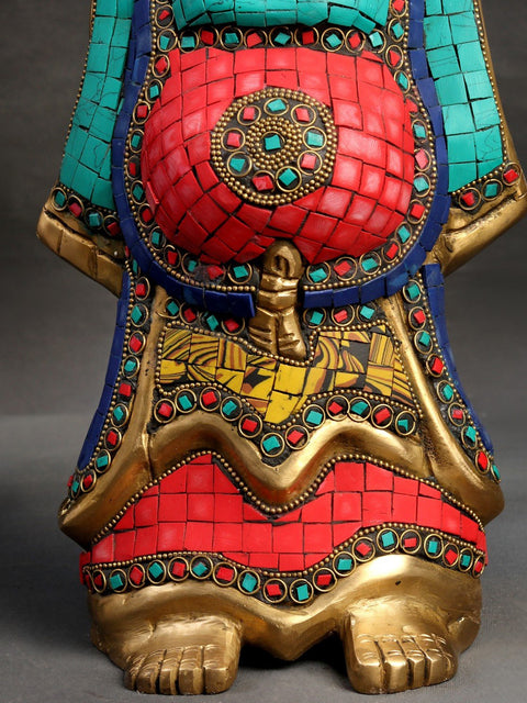 13" Tibetan Buddhist Laughing Buddha Brass Statue | Symbol of Joy & Prosperity