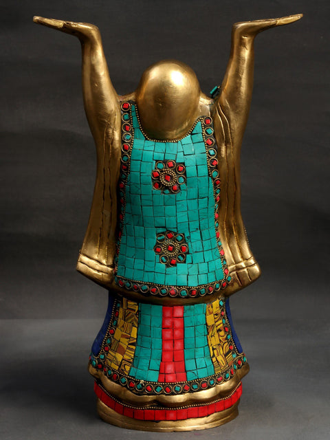 13" Tibetan Buddhist Laughing Buddha Brass Statue | Symbol of Joy & Prosperity