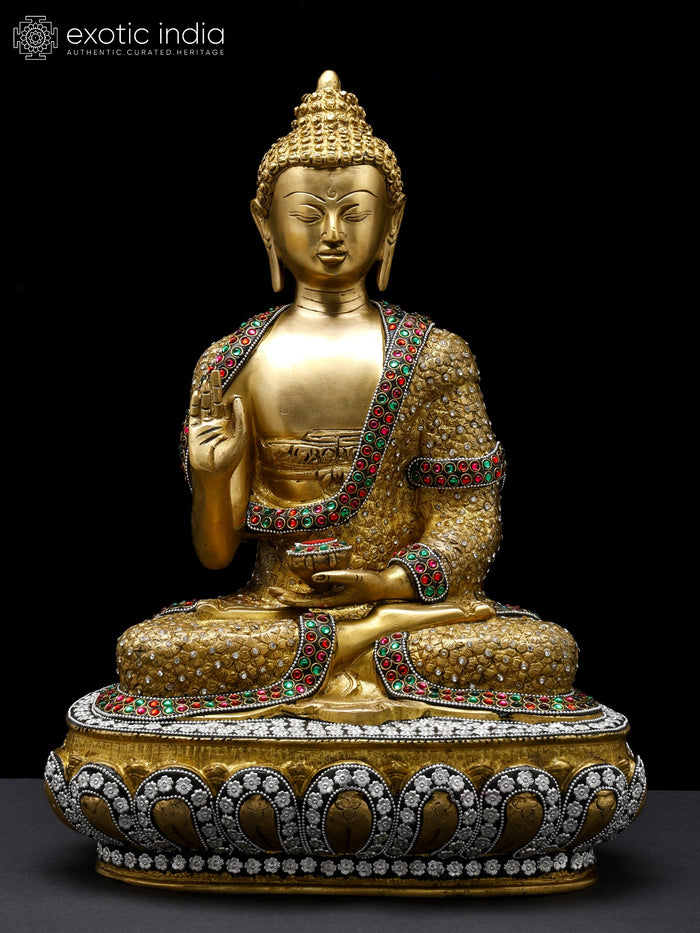 16" Handmade Brass Lord Buddha Preaching Dharma Sculpture