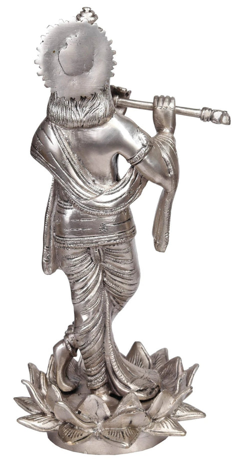 11" Krishna in Silver Hue (Chandravanshi) in Brass | Handmade