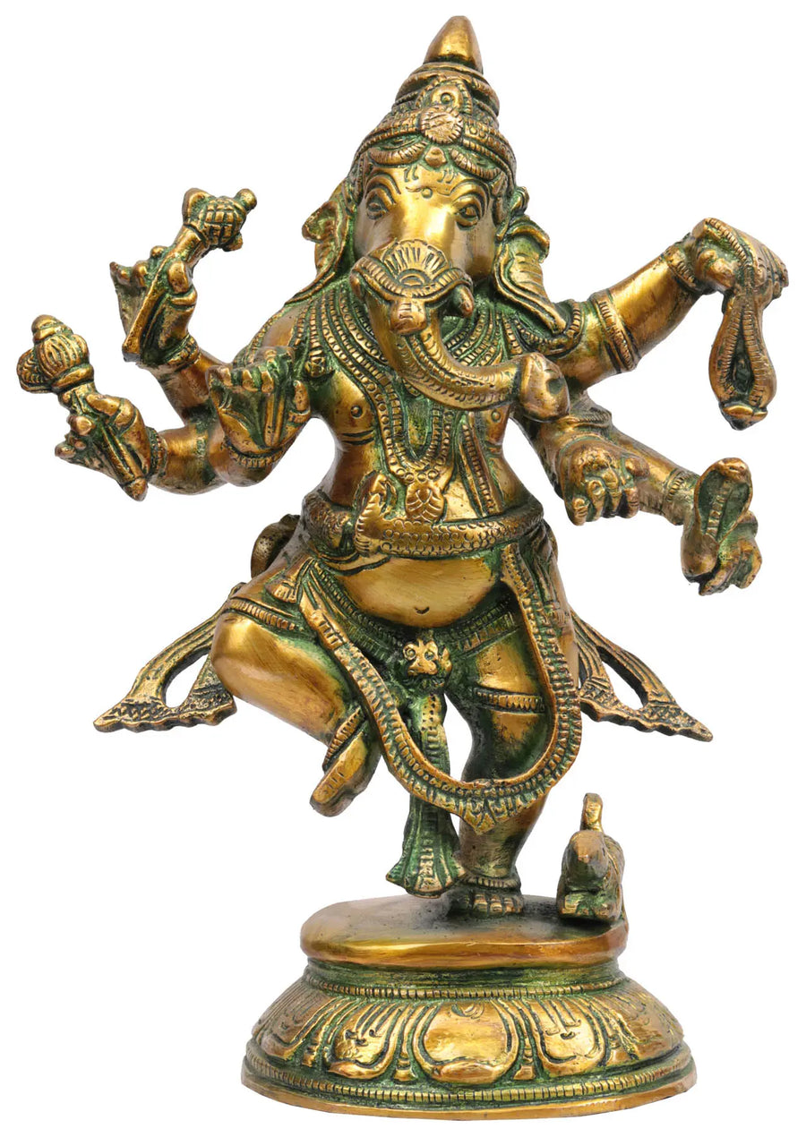 9" Handmade Dancing Ganesha Brass Statue