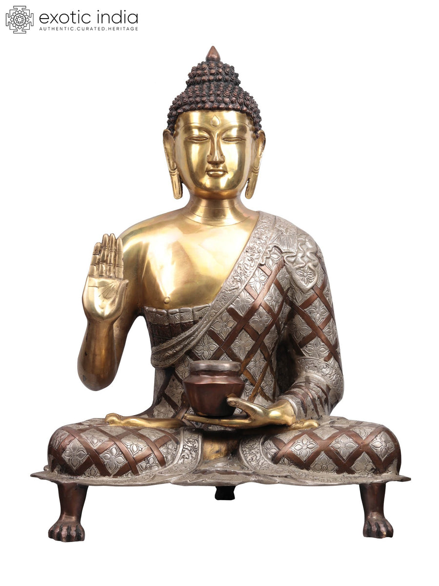 25" Handcrafted Tibetan Buddhist Blessing Buddha Brass Idol