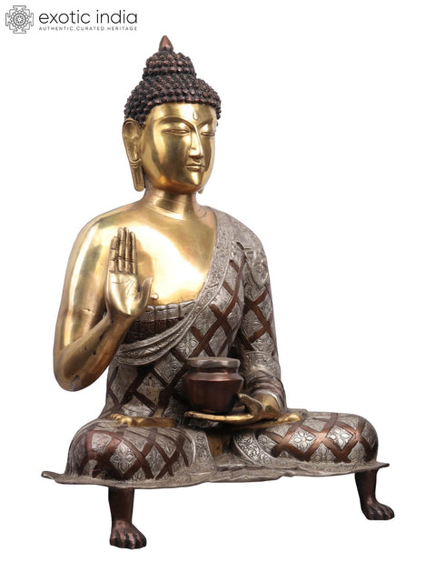 25" Tibetan Buddhist Deity Blessing Buddha Brass Idol | Handcrafted Spiritual Sculpture