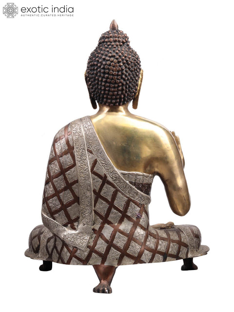 25" Tibetan Buddhist Deity Blessing Buddha Brass Idol | Handcrafted Spiritual Sculpture