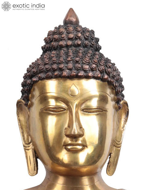 25" Tibetan Buddhist Deity Blessing Buddha Brass Idol | Handcrafted Spiritual Sculpture