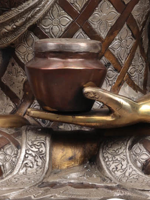 25" Tibetan Buddhist Deity Blessing Buddha Brass Idol | Handcrafted Spiritual Sculpture