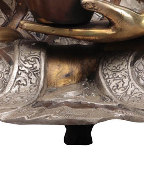 25" Tibetan Buddhist Deity Blessing Buddha Brass Idol | Handcrafted Spiritual Sculpture
