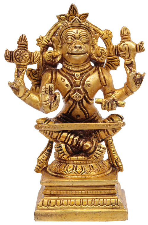 4" Lord Hanuman as Yogacharya Brass Handmade Statue