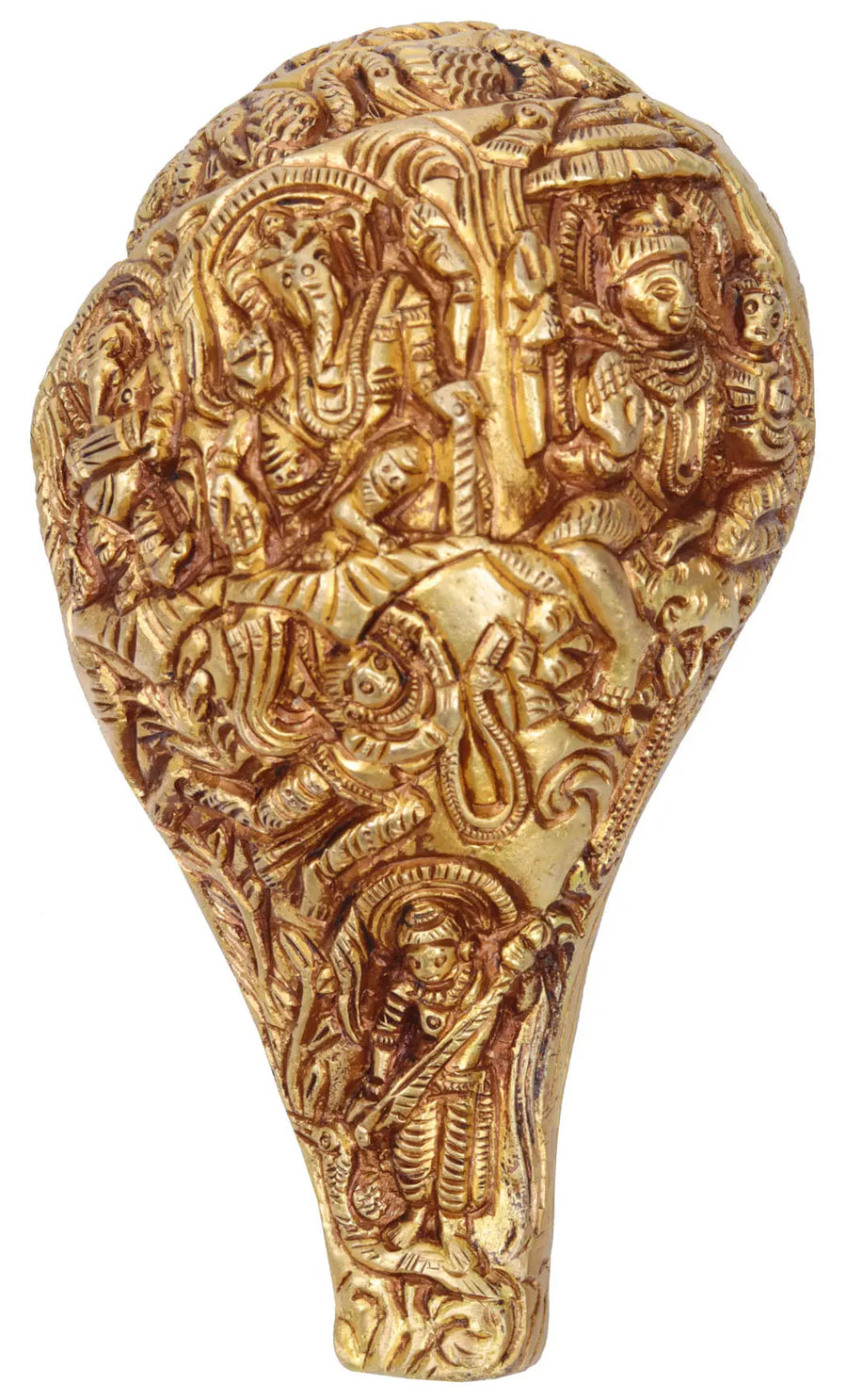 5" Brass Conch Shell Statue with Shiva Parvati Ganesha Handmade