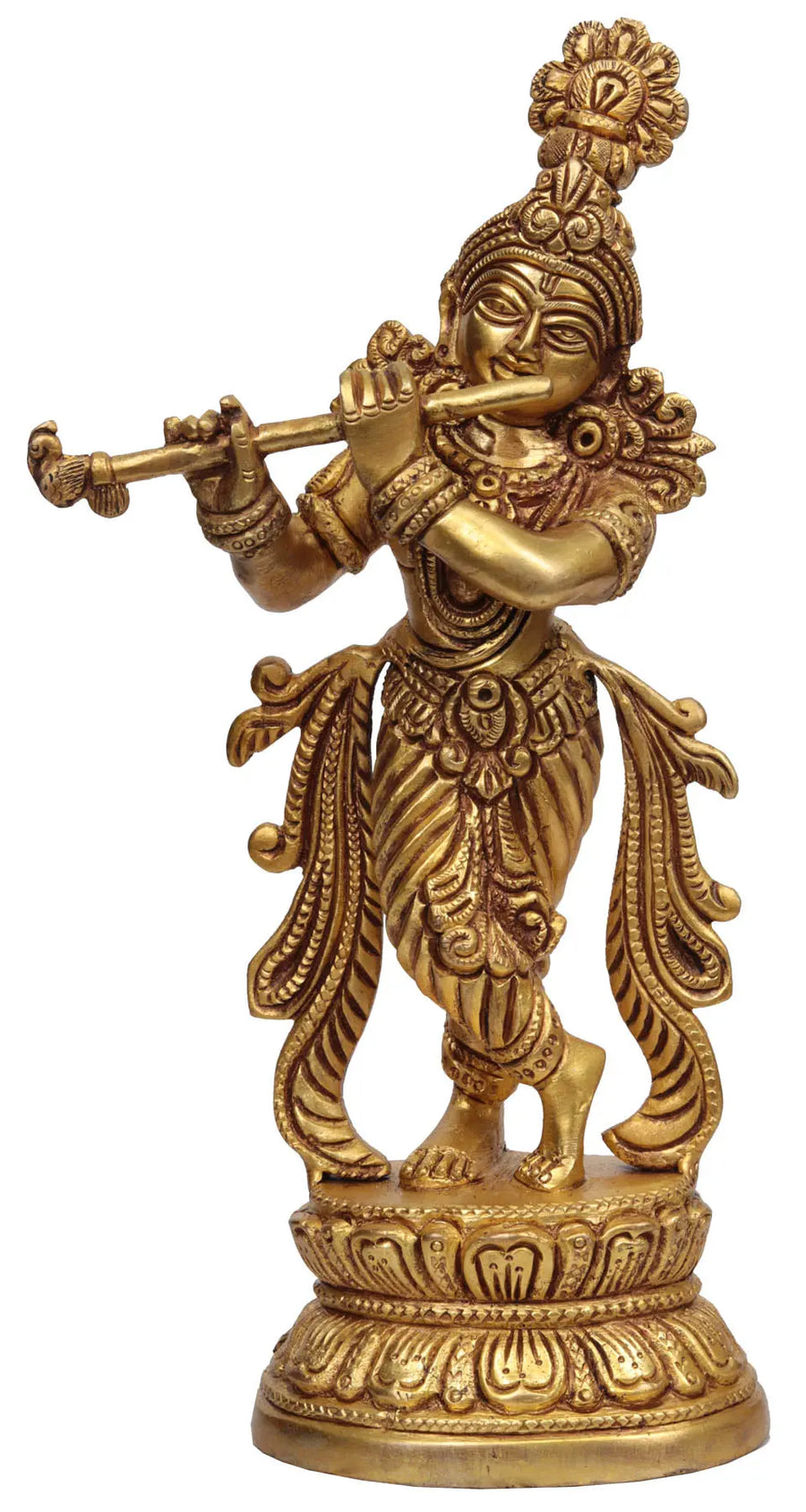 9" Handmade Lord Krishna Brass Statue for Pooja