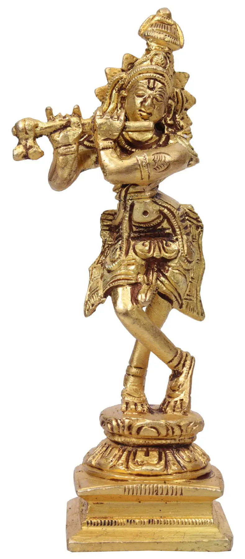 5" Lord Krishna Brass Statue Handmade Idol