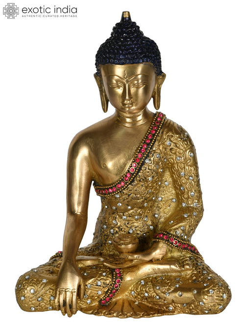 8" Lord Buddha Earth Touching Gesture Handmade Brass Statue