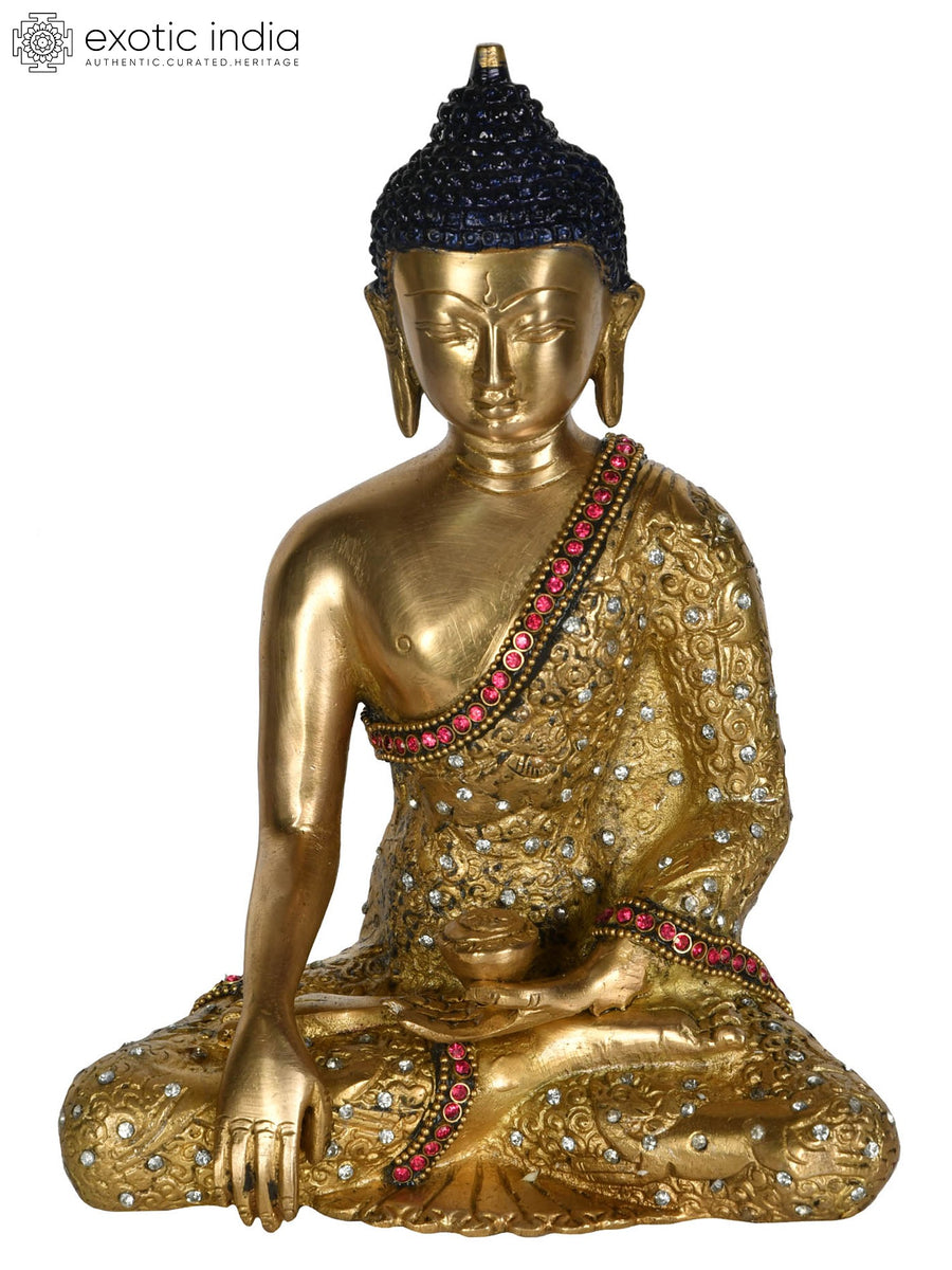 8" Lord Buddha Earth Touching Gesture Handmade Brass Statue