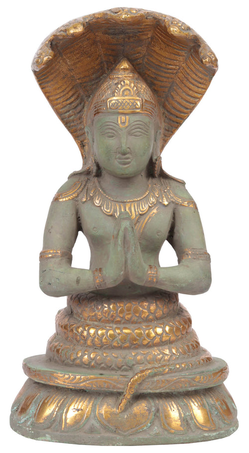 8" Patanjali Brass Idol with Sheshnag Avatar Handmade