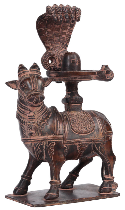 8" Nandi with Shiva Linga Brass Statue for Abhisheka - Handmade, Divine Indian Craft