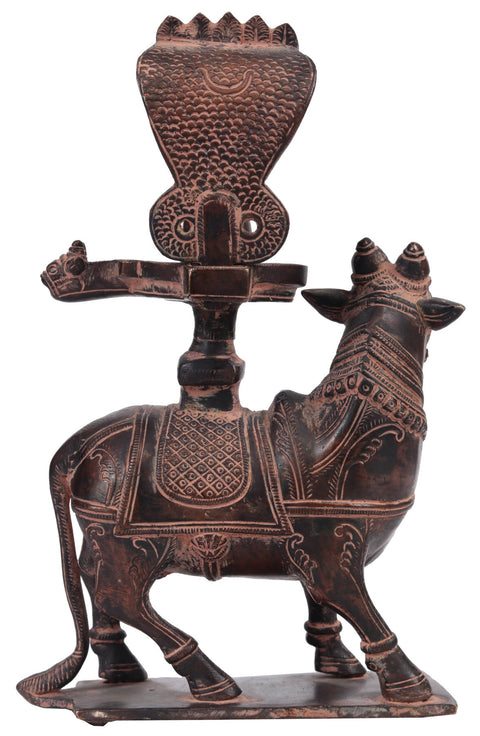 8" Nandi with Shiva Linga Brass Statue for Abhisheka - Handmade, Divine Indian Craft
