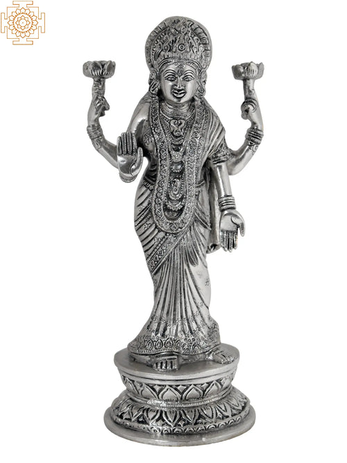 12" Brass Goddess Lakshmi Statue Contemporary Saree Handmade