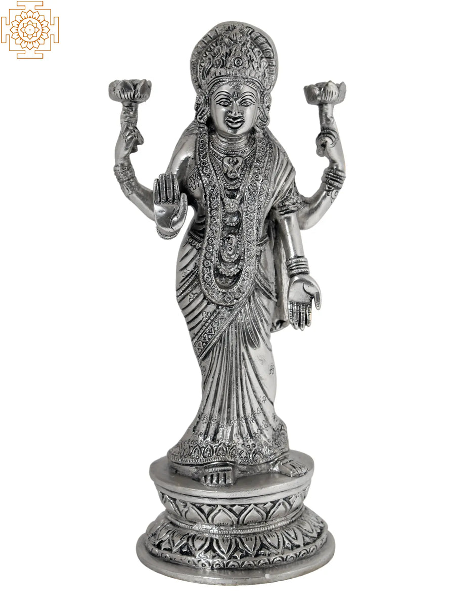12" Brass Goddess Lakshmi Statue Contemporary Saree Handmade