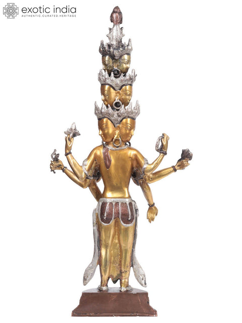 23" Tibetan Buddhist Deity Eleven Headed Thousand Armed Avalokiteshvara In Brass | Handmade | Made In India