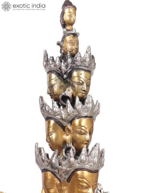 23" Tibetan Buddhist Deity Eleven Headed Thousand Armed Avalokiteshvara In Brass | Handmade | Made In India