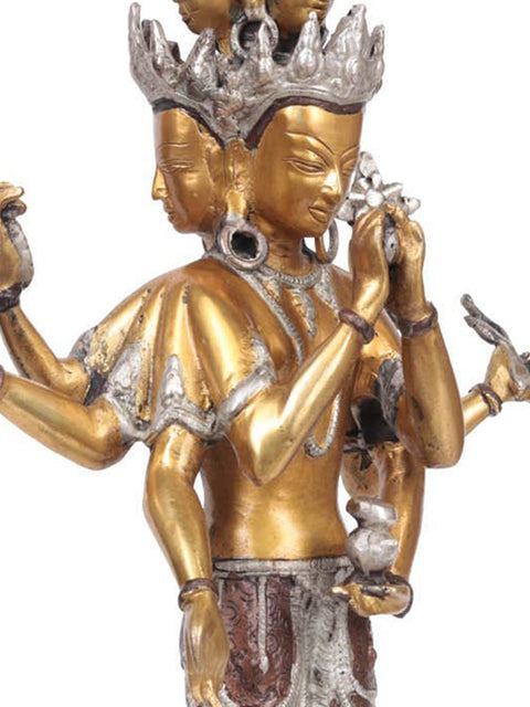 23" Tibetan Buddhist Deity Eleven Headed Thousand Armed Avalokiteshvara In Brass | Handmade | Made In India