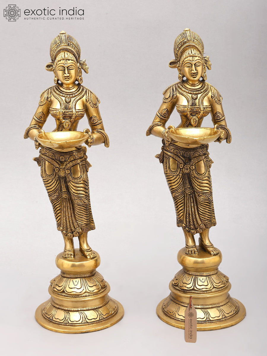 14" Brass Deepalakshmi Pair Statue Handmade