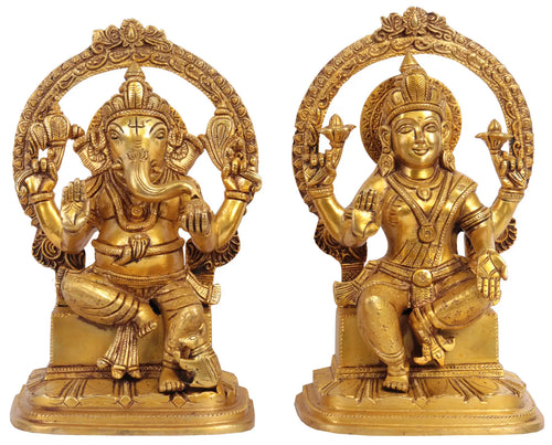10" Lakshmi Ganesha Brass Statue Handmade
