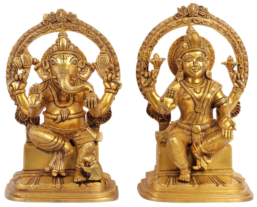 10" Lakshmi Ganesha Brass Statue Handmade