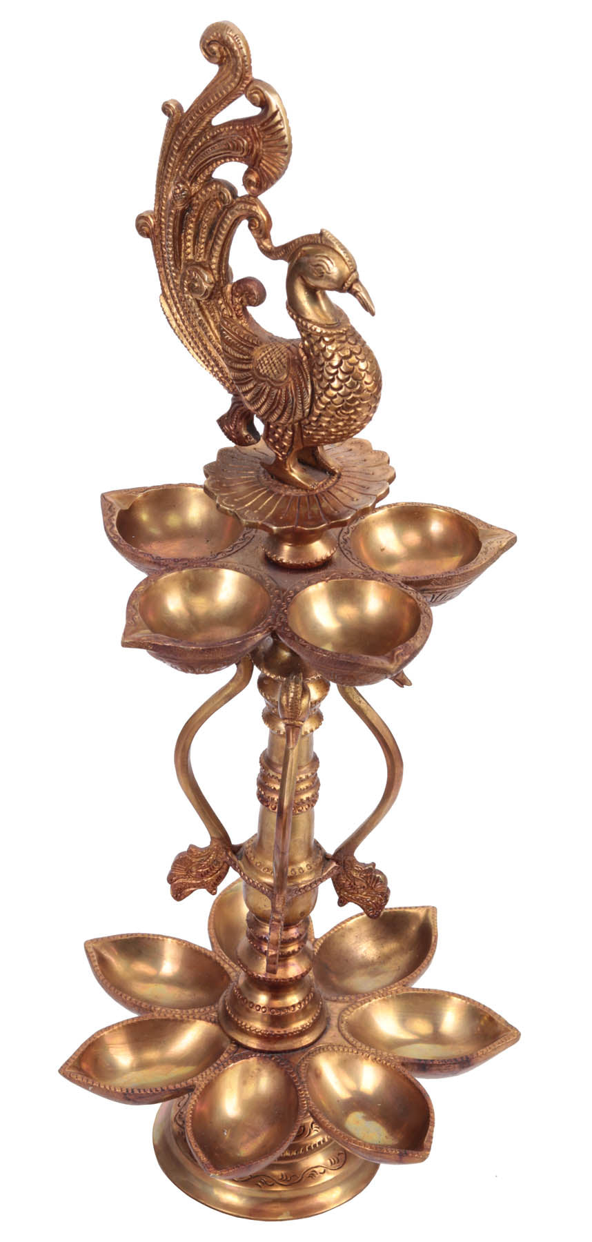 19" Handmade Peacock Brass Lamp for Home Decor