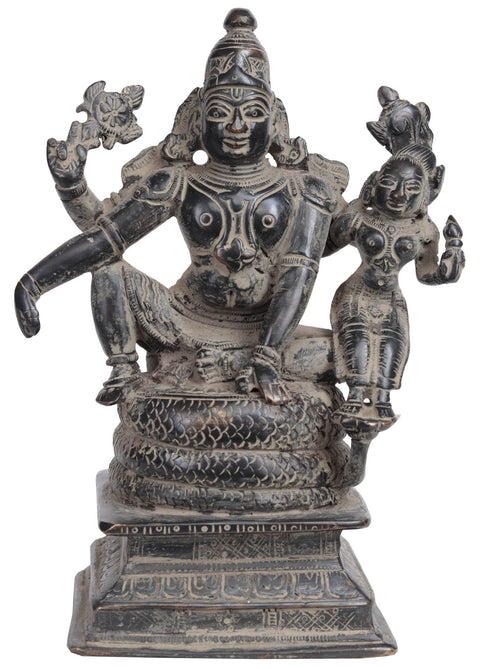 6" Lord Vishnu with Goddess Lakshmi Sculpture in Brass | Handmade | Made in India