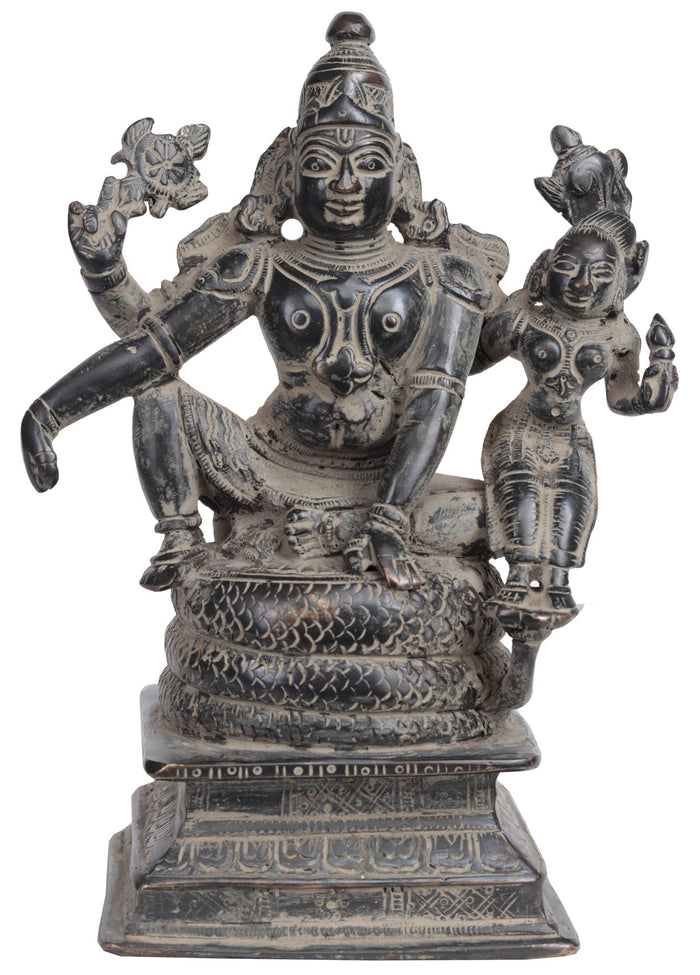 6" Lord Vishnu with Goddess Lakshmi Sculpture in Brass | Handmade | Made in India