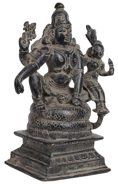 6" Lord Vishnu with Goddess Lakshmi Sculpture in Brass | Handmade | Made in India