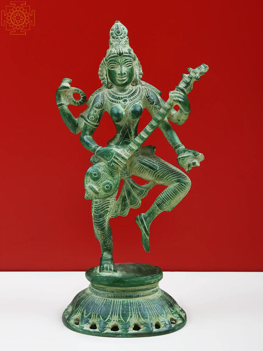 10" Dancing Goddess Saraswati Handmade Brass Statue