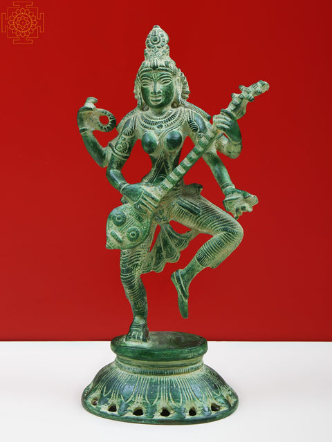 10" Dancing Goddess Saraswati Brass Sculptures | Handmade