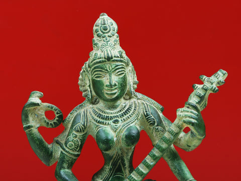 10" Dancing Goddess Saraswati Brass Sculptures | Handmade