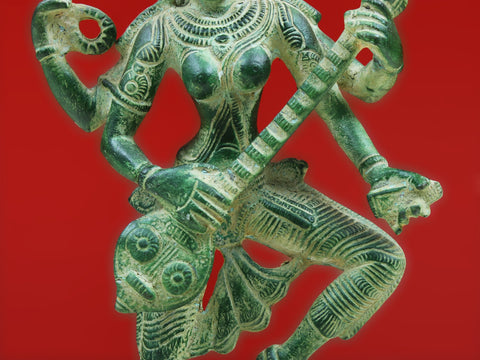 10" Dancing Goddess Saraswati Brass Sculptures | Handmade