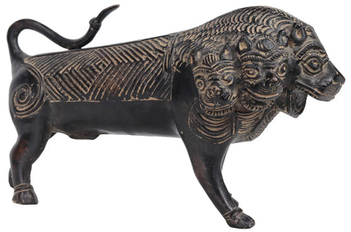 Five Headed Mythical Lion Brass Statue Handmade