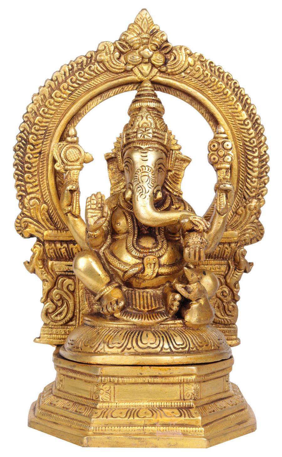 9" Lord Ganesha Brass Statue with Aureole Handmade