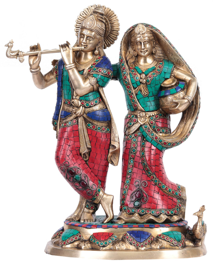 16" Radha Krishna Handmade Brass Statue for Home Decor