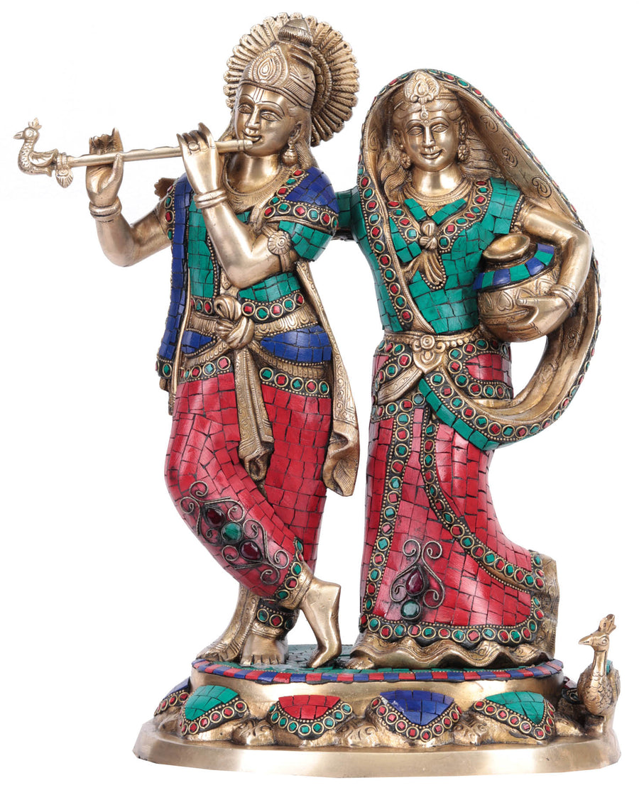 16" Radha Krishna Handmade Brass Statue for Home Decor